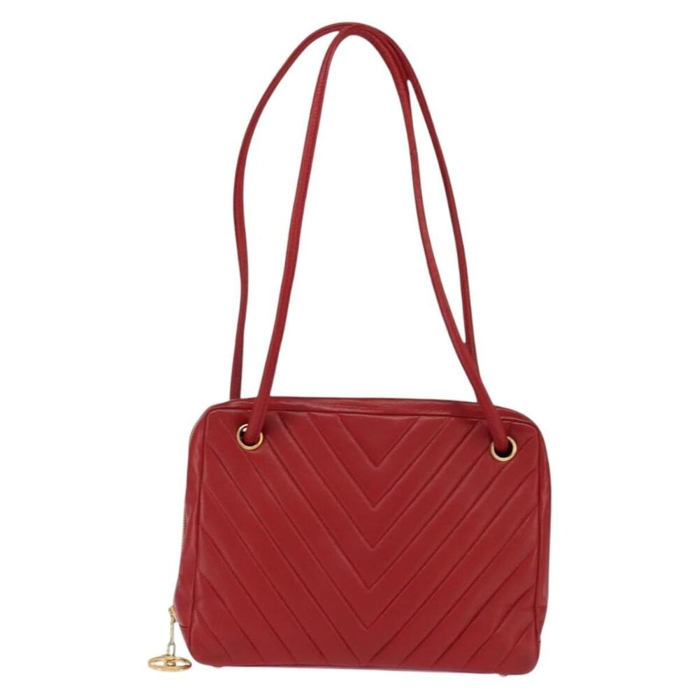Chanel Lambskin V Stitch Shoulder Bag Red